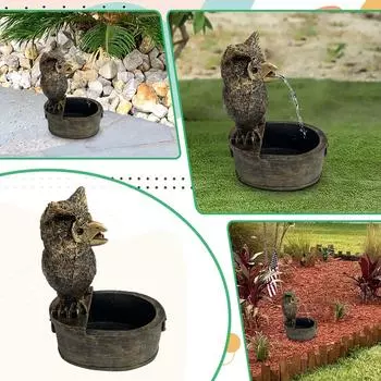 Фонтаны во дворе, художественный декор, сова, вода, забавная ворона, водный двор, статуя петуха на открытом воздухе One Size