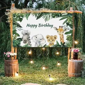 Фоны для фотосъемки дня рождения в джунглях, тропический лес, дикие животные, вечеринка, фотозона для дня рождения, детского душа