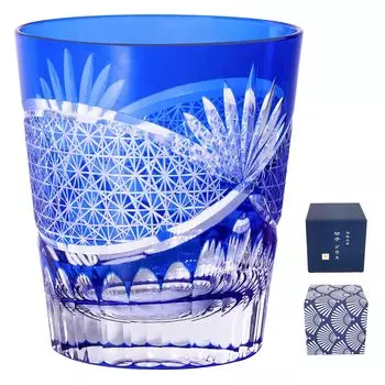 FONYUHUA Kiriko Glass Rocks Glass Стильный подарочный набор с рисунком хризантемы и цунаги Алкоголь, сакэ, пиво, виски, свадебный подарок на шестидесятилетие синий