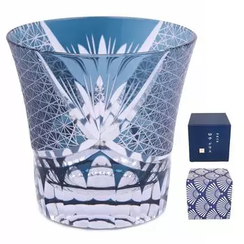 FONYUHUA Kiriko Glass Старый стеклянный стакан с рисунком хризантемы и цунаги, пригодный для мытья в посудомоечной машине, стеклянный стакан Shochu, сакэ, пиво, виски, стильный свадебный подарок синий