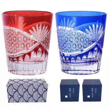 FONYUHUA Kiriko Пара стеклянных бокалов Rock Glass Стильный подарочный набор с узором «Цунаги» в виде хризантемы Алкогольное пиво Сакэ Праздничный свадебный подарок на 60-й день рождения