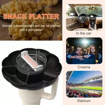 Food Compartment Plate Silicone Reusable Food Tray Snack Bowl With Straw Hole Portable Snack Ring Dishwasher with 5 Compartments оранжевый