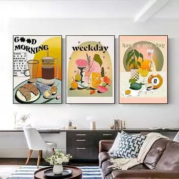 Еда Кухня Плакат Настенное Искусство Печать На Холсте Хлеб Напиток Фрукты Десерт Картина Декоративная Картина Современное Украшение Столовой 21x30cm No Framed