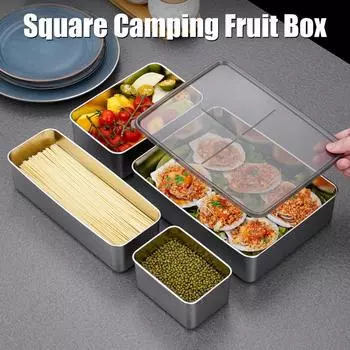 Food Storage Plate Stainless Steel Square Plate Food Container Sealing Cover for Home Restaurant Picnic Camping Fruit Box Fridge