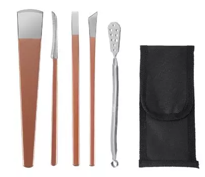 Foot Care Goods Nails Feet Heels Exfoliating Stainless Steel Pedi Knife Set with Storage Case QT-160 (Rose Gold)