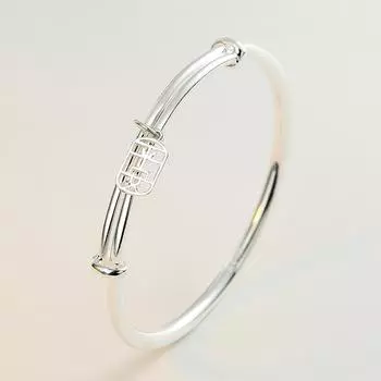 Foot Silver S999 Браслет с полой пластинкой мира Шикарный китайский новый китайский универсальный женский браслет из стерлингового серебра с пуш-пульным механизмом для подруги Adjustable size серебряный