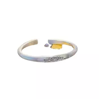 Foot Silver S999 Китайский стиль Ретро Лотос Благоприятное облако Открытие Стерлинговое серебро Благоприятный тотем Китай-шикарный браслет Adjustable size