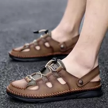 Foot stitching handmade trend fashion new big shoes casual 2025 men s bag head summer sandals 38