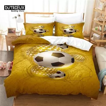 Football Bedding Set, 3Pcs Duvet Cover Set, Soft Comfortable Breathable Duvet Cover, For Bedroom Guest Room Decor EU single(135x200cm)