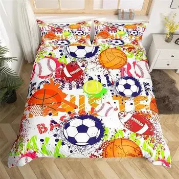 Football Duvet Cover Set Hand Drawn Sketch Soccer Sports Bedding Set for Boys Teens Men Twin Comforter Cover US Twin(172x218cm)