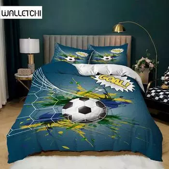 Футбольный комплект пододеяльника Футбольные ворота Мягкий постельный комплект Полиэстер Спортивная соревновательная тематика 2/3 шт. Полный Двуспальный Кинг-сайз Покрывало EU single(135x200cm)
