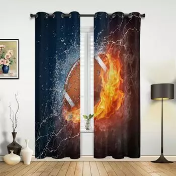Football Fire Water Window Curtains Home Decoration Living Room Curtains Window Treatments Drapes Cortinas For Kitchen Bedroom 135W x 60H(cm) x1