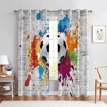 Football Lovers Room Decorative Curtains 2 Panel Boys Girls Bedroom Living Room Blinds Window Decorative Curtains 2pcs cortinas 100W130H(CM)40x51in&rod pocket