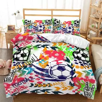 Football Series Personalized Cool 3D Quilt Set Bed Three-Piece Digital Printing Kit 135 * 200 (two-piece set) 90g