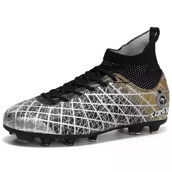 Футбольные бутсы 31-48 мужские высокие футбольные бутсы большого размера детские искусственный газон длинные гвозди зеленые футбольные бутсы тренировочные черные кроссовки 31 белый
