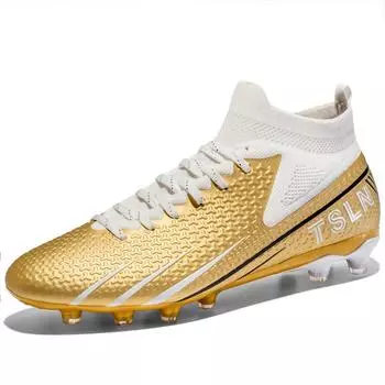 Футбольные бутсы 35-46 мужские большие высокие футбольные бутсы с длинными гвоздями противоскользящие TPR искусственные кузнечики детские футбольные бутсы для улицы 36 чёрный