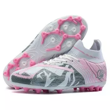 Football shoes boys and girls rubber broken nails high-top pink football training shoes Xiyin 2025 32