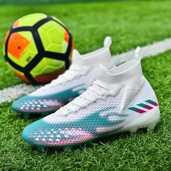 Football Shoes Boys Broken Nails Spikes Male Female Adult Student High Top Lawn Sneakers Competition Training Shoes 35