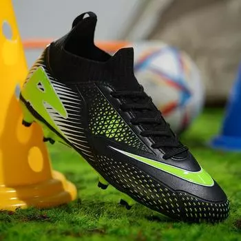 Football shoes high-top spikes 2024 spring new fly-woven sleeve children s professional training broken nails football shoes 32