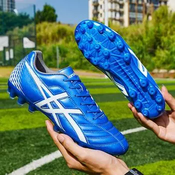 Football shoes high top tf broken nails artificial turf leather feet boys and girls game student training shoes AG spikes 35