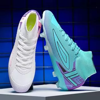 Football shoes men s and women s new seamless fly-woven sports shoes spiked lawn European Cup game training leather shoes 36