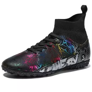 Футбольные бутсы мужские высокие футбольные бутсы TF сломанные ногти искусственный газон детские студенческие тренировочные футбольные бутсы 31 белый