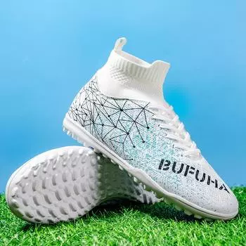 Football Shoes Men s High Top Spikes Lawn Youth Student Adult Game Training Sneakers 35 чёрный