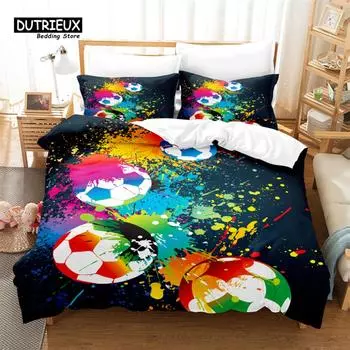 Football, Sport Bedding Set, 3Pcs Duvet Cover Set, Soft Comfortable Breathable Duvet Cover, For Bedroom Guest Room Decor EU single(135x200cm)