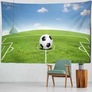 Гобелен с изображением футбола, настенный подвесной голубое небо, белые облака, богемный природный пейзаж, спальный коврик для гостиной, семейное украшение 95x70CM