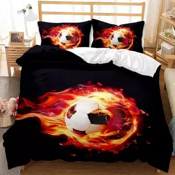 Football Three-Piece Bedding 3D Digital Printing Quilt Cover 135 * 200 (two-piece set) 90g