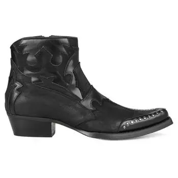 FootCourt-черные ботильоны в стиле вестерн с застежкой-молнией из натуральной кожи с заклепками ковбойские сапоги для мужчин сценическая обувь с острым носком для выступлений