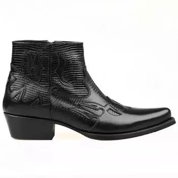 FootCourt - черные классические мужские ковбойские сапоги в стиле вестерн для мужчин, ботильоны в стиле вестерн на молнии, из натуральной кожи с вышивкой с острым носком и принтом