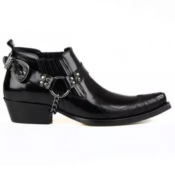 FootCourt - черные ковбойские туфли, ботинки в стиле вестерн с вышивкой, из натуральной кожи, с острым носком, с эластичными боковинами, новые повседневные мужские ботинки ручной работы