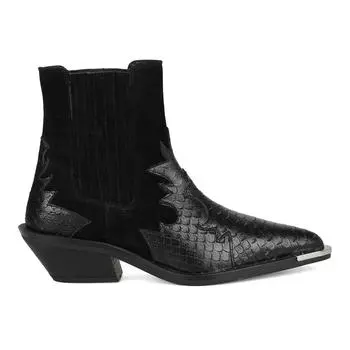 FootCourt черные в стиле вестерн женские техасские ковбойские ботильоны со змеиным принтом из натуральной кожи с металлическими украшениями с острым носком, новый сезон