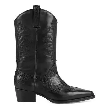 FootCourt - черные женские ковбойские сапоги из натуральной экзотической кожи с острым носком, винтажные ботинки в стиле ретро, обувь ручной работы, новый сезон