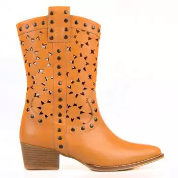 FootCourt - горчичные женские ковбойские сапоги до середины икры, летние сапоги из натуральной кожи с острым носком, западные сапоги, новинка сезона, ручная работа