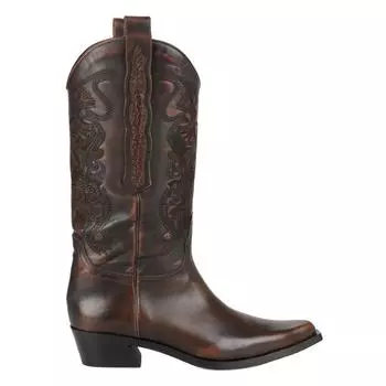 FootCourt-коричневые ковбойские сапоги из натуральной кожи сапоги до колена в западном стиле для девочек обувь на среднем каблуке женские сапоги женские рукоделие