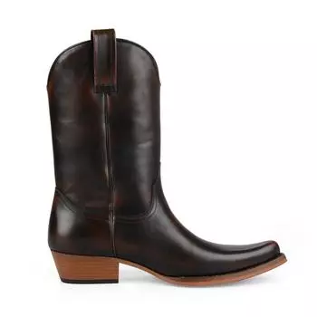 FootCourt - Коричневые мужские ботинки из натуральной кожи в западном стиле с острым носком из натуральной кожи Техасские сапоги Винтажные сапоги до середины икры Ботинки ручной работы