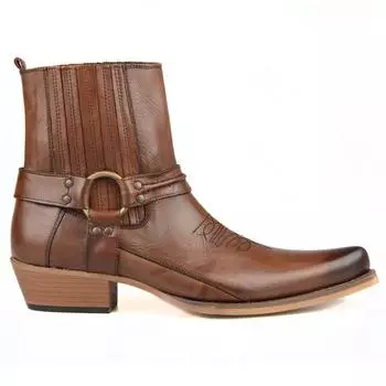 FootCourt - ковбойские сапоги на среднем каблуке с острым носком и ремешком в западном стиле с заклепками и пряжкой, мотоциклетные ботинки в стиле вестерн, новая мода для мужчин