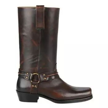 FootCourt - мужские ботинки в стиле вестерн из натуральной кожи коричневого цвета, длинные байкерские сапоги, боковая молния, половина кубинского каблука, пряжка, дышащая мода в стиле ретро