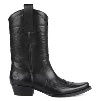 FootCourt - мужские ковбойские сапоги, черные, из натуральной кожи, до середины икры, с острым носком, ручной работы, западные сапоги, мотоциклетные сапоги, дизайнерские ретро