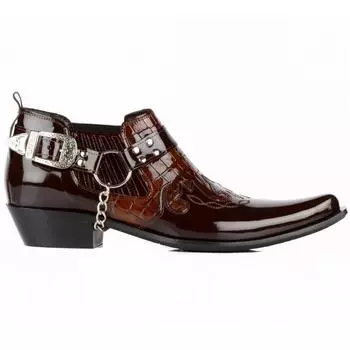 FootCourt, мужские ковбойские сапоги, коричневые, из натуральной лакированной кожи, новая коллекция, короткие ботинки для верховой езды с острым носком, современная модель ручной работы