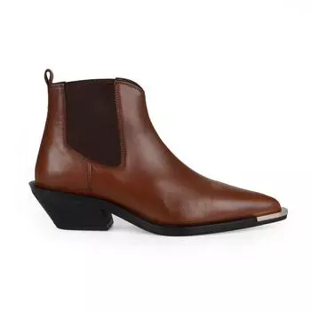 FootCourt — женские ботинки «Челси» в стиле вестерн из коричневой кожи, весенние ботильоны на толстом каблуке с металлическими украшениями, осенняя женская обувь ручной работы