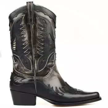 FootCourt - женские винтажные ковбойские сапоги из натуральной кожи черного и белого цветов, сапоги до середины икры, сапоги в ковбойском стиле, сделанные в Турции, новая коллекция