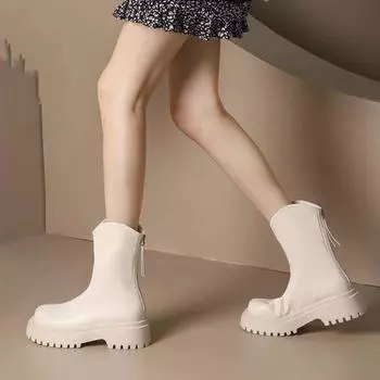 Footwear Black Female Ankle Boots Waterproof Booties Elegant with Medium Heels Short Shoes for Women Round Toe New In Boot Sale 35