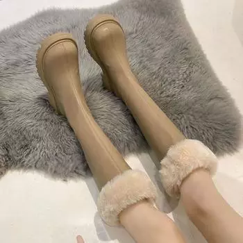 Footwear Platform Ladies Boots Large Size Warm Shoes For Women Winter Knee High Shaft Middle Heel Long Stylish Offer Pu On 35