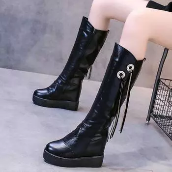 Footwear Very High Heel Ladies Boots Tassel Long Shoes for Women Winter Knee Shaft Platform Sale Waterproof Gothic Boot New In 35