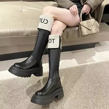 Footwear Winter Knee High Shaft Women s Boots Long Platform Black Shoes for Woman Round Toe Goth Waterproof Spring Autumn 2024 35 чёрный