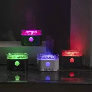 For Air Humidifier Ultrasonic Cool Mist Maker Fogger LED Essential Oil 3D Effect Flame Lamp with Himalayan Salt белый
