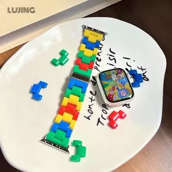 For Apple Watch Strap ultra2 49mm 46mm 45mm 44mm 42mm 41mm 40mm 38mm Triple Block Rainbow Plastic Strap Series 10 9 8 7 6 5 3 SE correa 38mm 40mm 41mm разноцветный